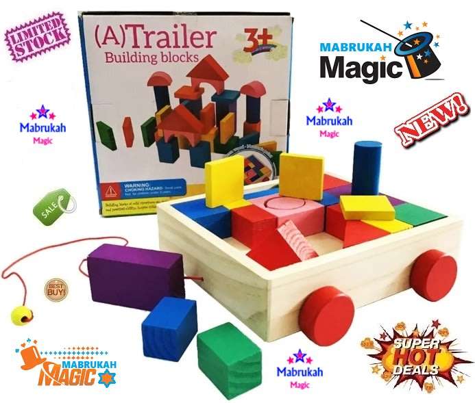 ***AMAZING WOODEN PULL ALONG TRAILER BLOCK SET!!20+ PIECES***PRICE LOCKDOWN***BID PER ITEM!!!