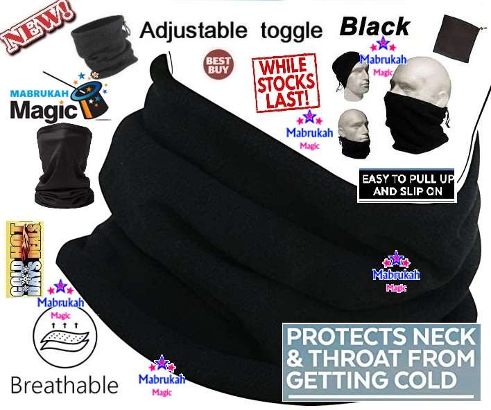 ***JUST ARRIVED***BLACK ONLY***UNISEX MULTIPURPOSE POLYESTER FLEECE NECK WARMERS***BID PER ITEM***