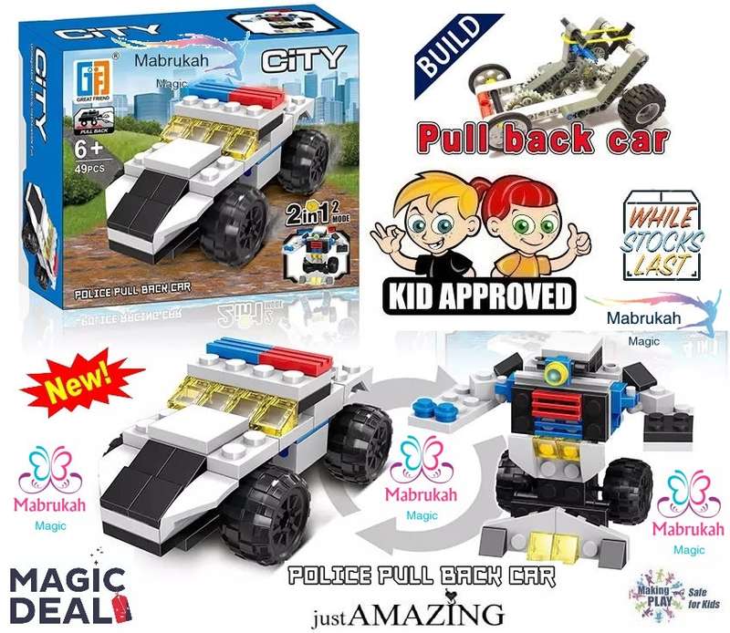 *49pc CITY POLICE TRACTION CAR/ROBOT MINI LEGO TYPE BLOCK SET*2 in 1*BUILD IT,RACE IT**BID PER ITEM!