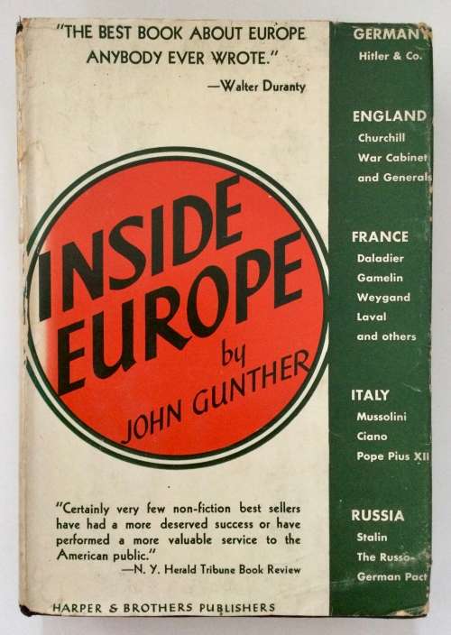Inside Europe - John Gunther. Hardcover w/dj. 1940