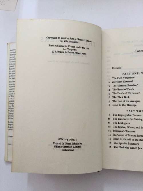 The Avengers - Michael Bar-Zohar. Hardcover w/dj. 1st Eng Ed, 1968