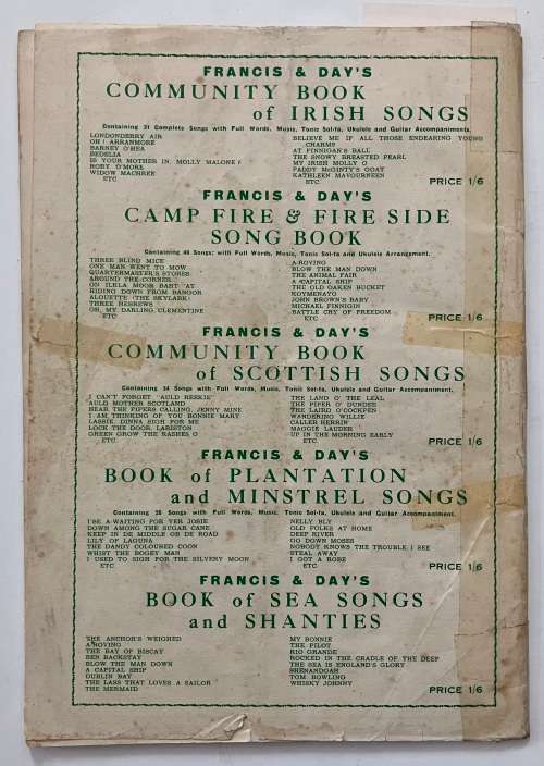 Community Book of Irish Songs -  Francis & Day. RARE softcover, undated