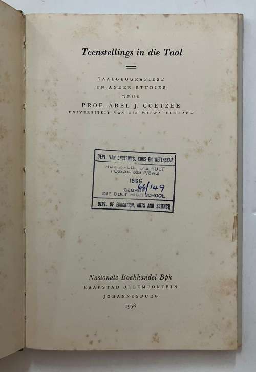 Teenstellings in die Taal - Abel J Coetzee. Hardeband met omslag, 1958