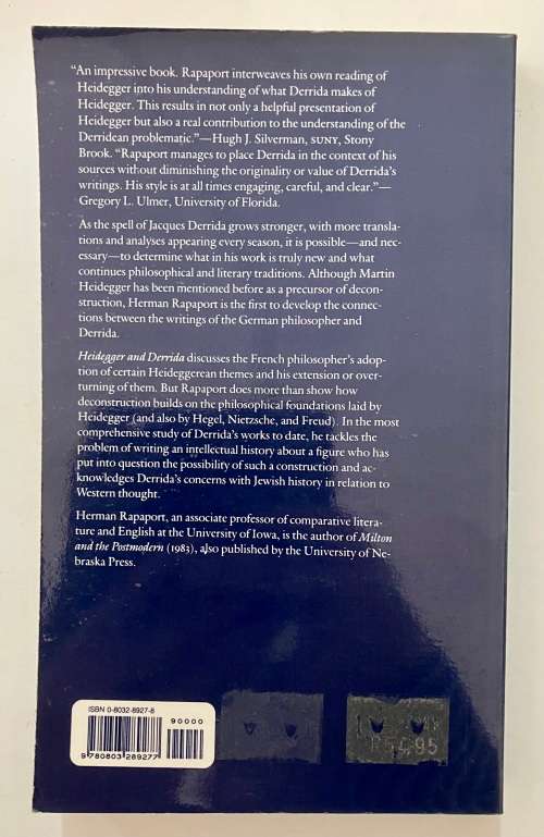 Heidegger & Derrida: Reflections on Time and Language - H Rapaport. Softcover, 1st sc Ed, 1991