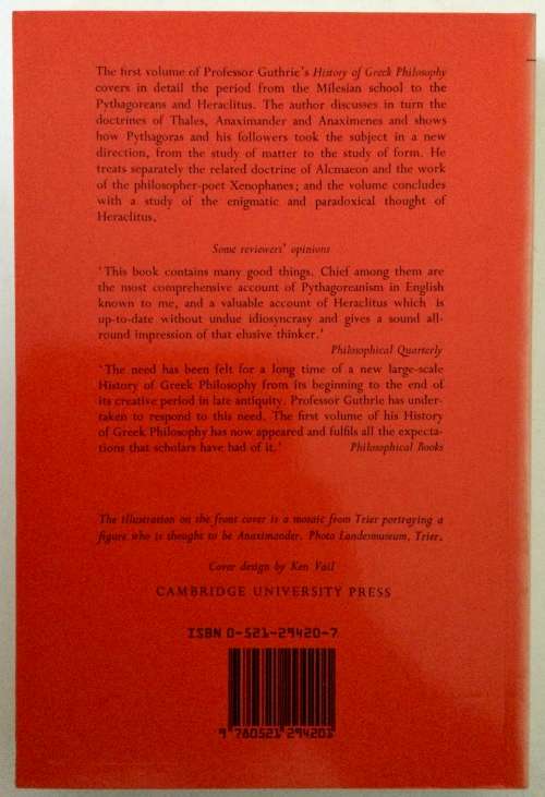 A History of Greek Philosophy Vol I - WKC Guthrie. Softcover, 1979