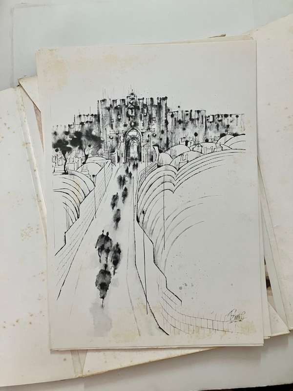 Jerusalem: Paintings and Drawings - Shemuel Katz. Hardcover binder w art prints. 4th Ed. 1984