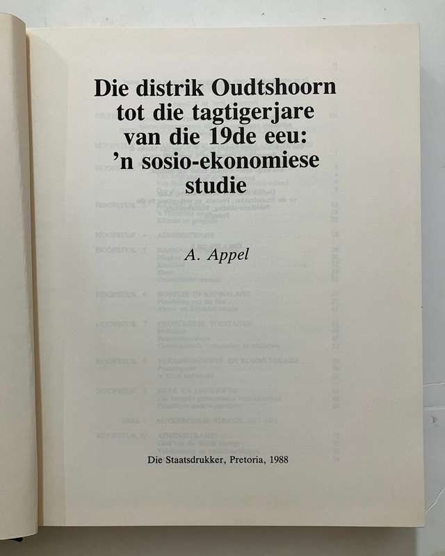 Oudtshoorn: `n Sosio-ekonomiese Studie - A Appel. Hardeband geen sj, 1e Druk, 1988