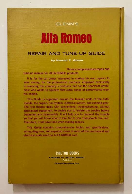 Alfa Romeo Repair and Tune-Up Guide - Harold T Glenn. Hardcover no dj. 1965