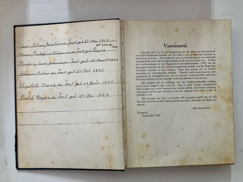 Hugenote Familieboek - A J Kannemeyer. SKAARS Hardeband geen sj, 1e Uitg, 1940