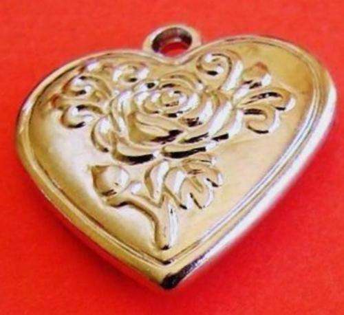 30mm Rhodium Plated Heart Pendant with Rose Motif