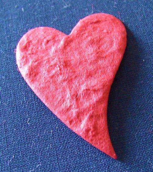 40mm x 30mm Red Mulberry Paper Curved Heart Embellishments (5 Hearts per Pack)