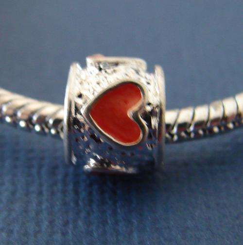 Bead Charm with Red Hearts - Fits most European and similar style Bracelets