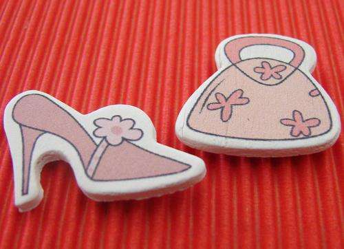Wooden Pink Handbag & Shoe Embellishments (Sold as a Set)