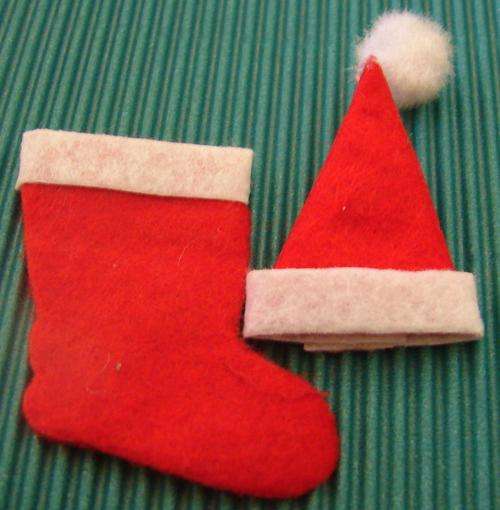 Christmas Hat & Stocking Fabric Embellishments (Sold as a Set)