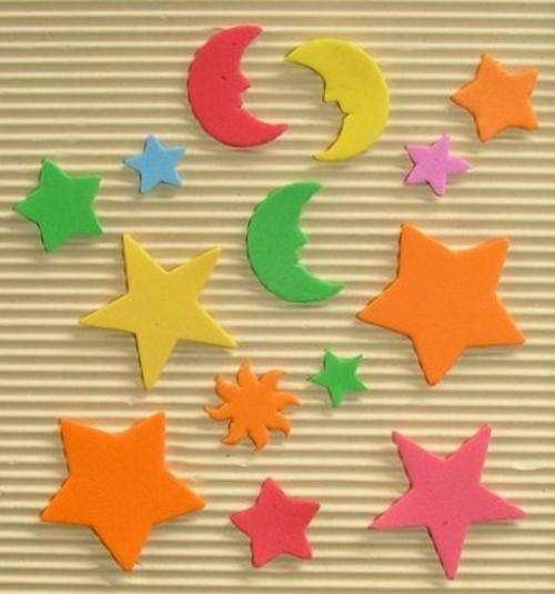 Pack of Foam Moon & Star Embellishments, Assorted Colours & Sizes (8 Pieces per Pack)
