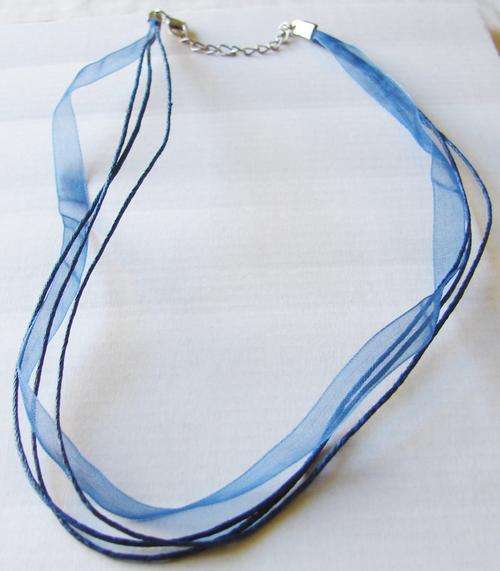 40cm Navy Blue Ribbon & Rope Necklace with Silvertone Extension Chain & Clasp