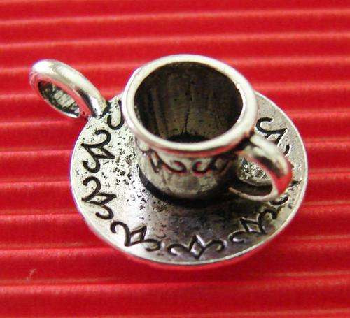 19mm Silvertone Charm, Cup and Saucer