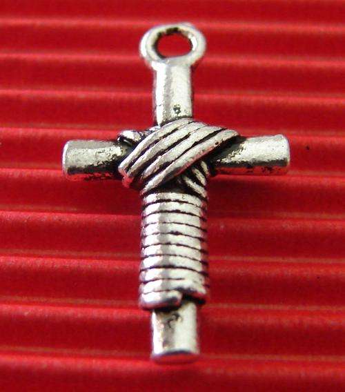 24mm Silvertone Charm, Rustic Cross