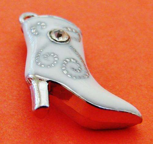 29mm White Boot Charm with Rhinestones
