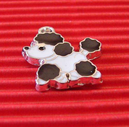 16mm Poodle Charm, Black and White with Silver Detail