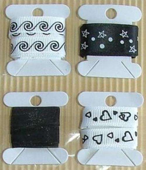 4 x 1 Meter Lengths of Black & White Ribbon Mix