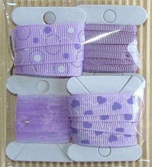 4 x 1 Meter Lengths of Lilac & White Ribbon Mix