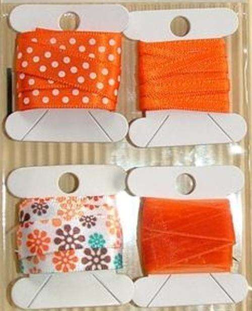 4 x 1 Meter Lengths of Orange & White Ribbon Mix