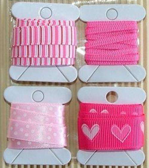 4 x 1 Meter Lengths of Pink & White Ribbon Mix