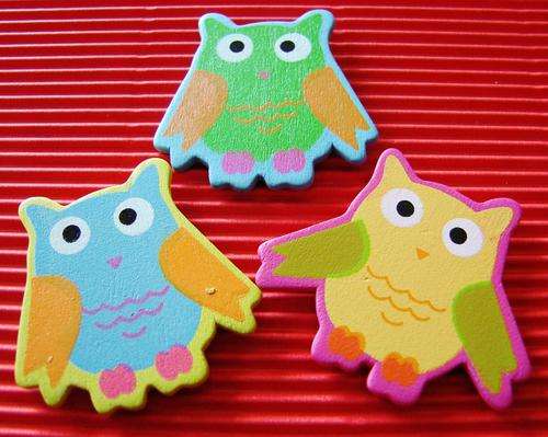 40mm Wood-Cut Self-Stick Owl Embellishment - Assorted Random Colours - Sold Individually