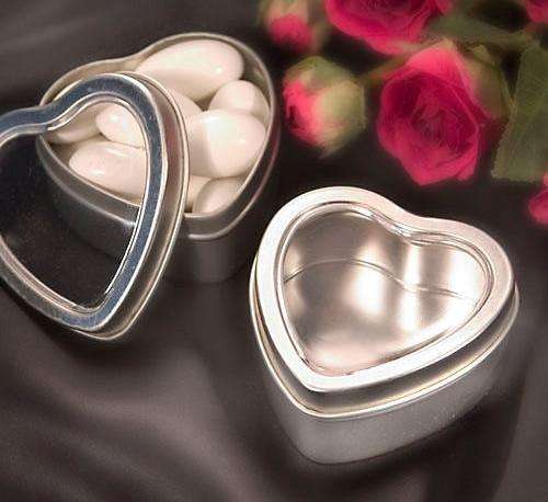 55 x 55 x 25mm Silver Heart Shape Tins with Clear Lids