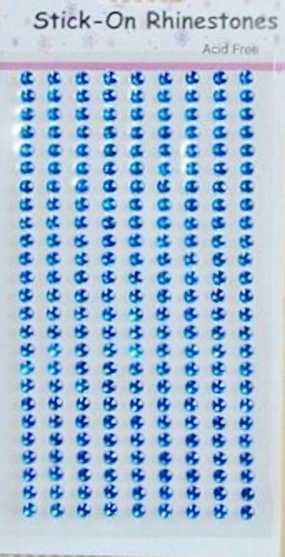 Sheet of 4mm Round Blue Stick-On Rhinestones