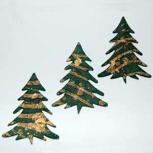 Packet of 45mm x 33mm Green with Gold Xmas Tree Embellishment (3 Pieces per Pack)