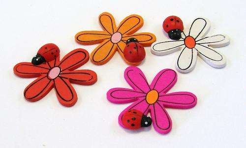 HUGE SALE - 50% OFF  - WOODEN FLOWER WITH LADYBIRD - MIXED COLOURS