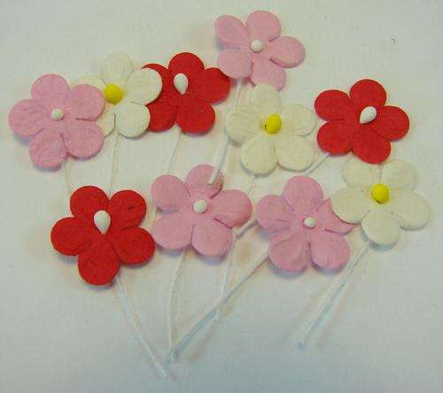 HAND MADE ASSORTED PAPER FLOWERS WITH STEMS  PACKET OF 5 FLOWERS