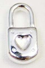 19 x 9mm SILVER LOCK WITH HEART MOTIF CHARM