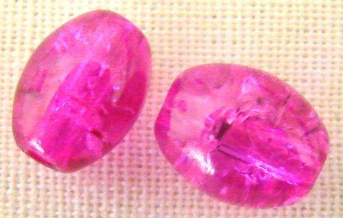 7mm x 8mm Cerise Pink Oval Crackle Glass Bead (5 Beads per Pack)