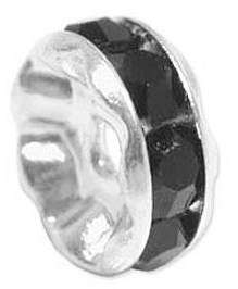 5mm Silver Roundel with Black Crystal Rhinestone