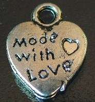 11mm Silver "Made with Love" Heart Charm - Pack of 10 Pieces
