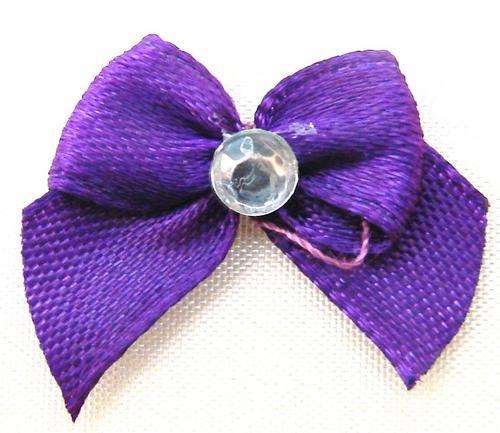 25 x 12mm Purple Ribbon Bow with Diamante - Sold in pack of 5