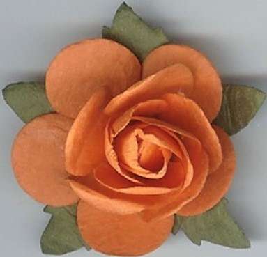 25mm Orange Paper Rose with Wire Stem