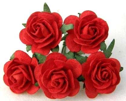 20mm Red Paper Roses - See product description for IDEA - Sold per bunch of 10 Pieces