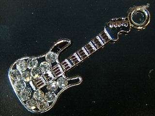 Silver Guitar Charm with Diamante