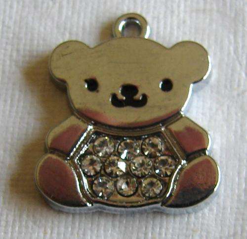 Silver Teddy Bear Charm with Diamante