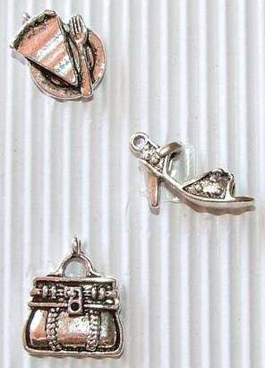 "Tea with the Girls" Metal Charms - 3 Pieces (Sandal, Handbag & Slice of Cake)