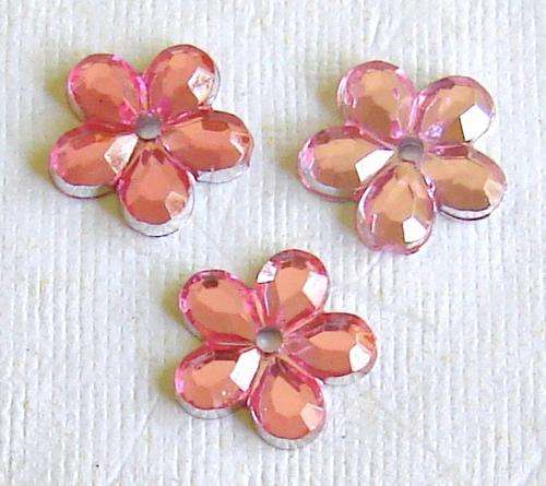 Rhinestones, PINK FLOWERS, 11mm (20 Rhinestones per Pack