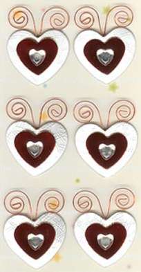 30 x 35mm Red Heart embellishment on Silver Backing with Rhinestone & coloured Wire â 6 Pieces
