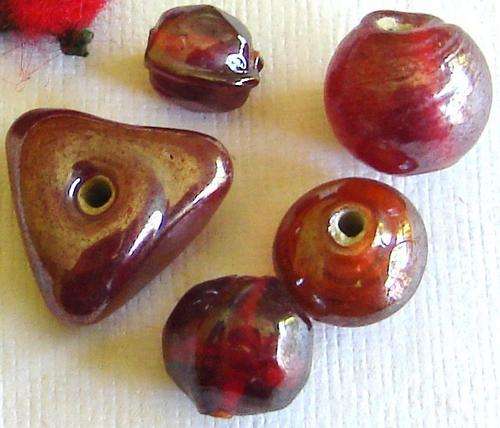 Indian Glass Dark Red Bead Mix - Pack of 60 Pieces