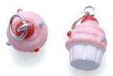 3D Hand-painted White Cupcake Resin Charm with Pink Frosting and Sprinkles