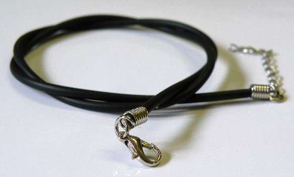Black Rubber String with Clasp and Extender, 42cm (Sold individually)