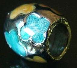 Peach and Blue Flower Cloisonne Silver Metal Bead